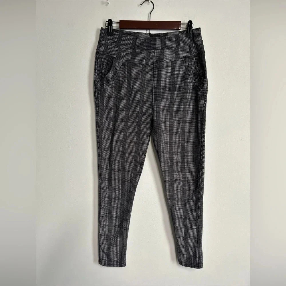 Women's XL Houndstooth Stretch Leggings Fleece Lined Pull On Preppy‎ Acadamia